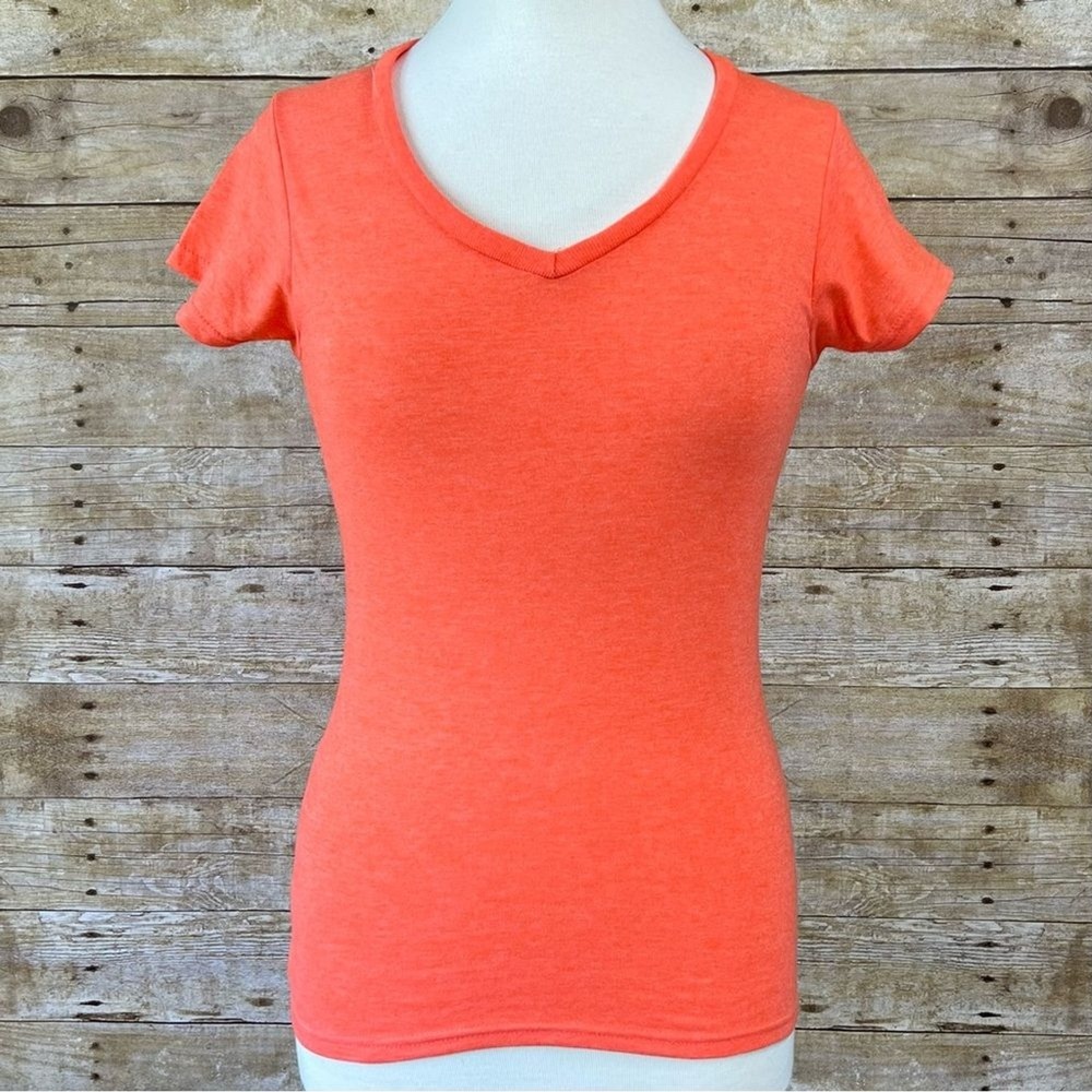 Gildan‎ Softstyle Womens V-Neck T-Shirt Heather Orange Short Sleeve Small